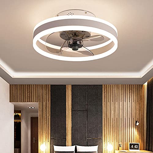 LED Beleuchtung Deckenventilator, Mit Beleuchtung Runden Deckenleuchte Ventilator Fernbedienung Steuerung Dimmbar Einstellbar Windgeschwindigkeit Schlafzimmer Wohnzimmer Esszimmer 40CM,Weiß Cover
