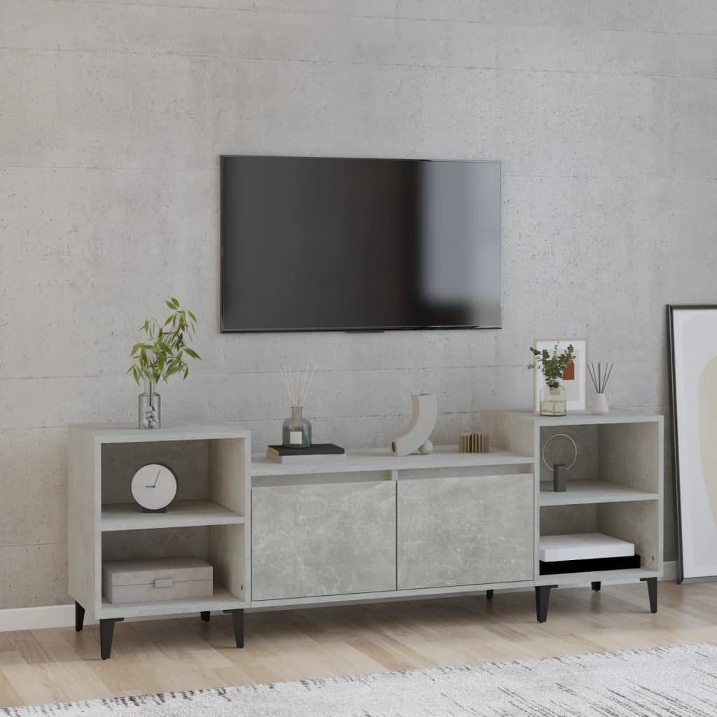 Mobile TV basso grigio cemento, 160 x 35 x 55 cm, in legno e metallo, moderna credenza con 6 scomparti e porta, mobile TV per soggiorno, camera da letto e corridoio