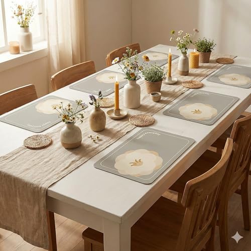 Image of YELONA Leather Dining Table Placemats Set of 6 - Waterproof, Heat Resistant, Anti-Slip, Easy to Clean Table Mats for Dining Table, Kitchen & Home Decor (Cool Grey, 40 x 30 cm)