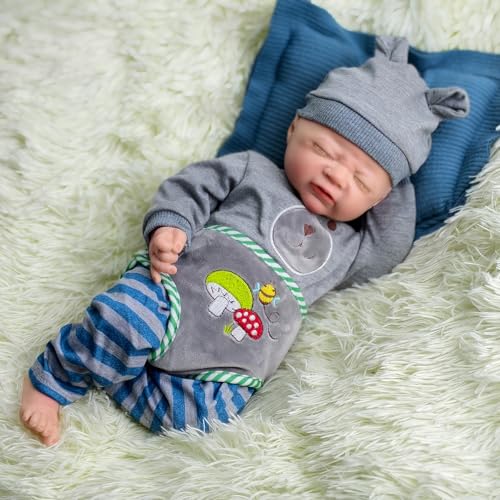 17 Zoll lebensechte Reborn-Babypuppe – 6,3 Pfund schwere Ganzkörper-Silikon-Babypuppen, realistisches stirnrunzelndes schlafendes Neugeborenes für Kleinkinder – Bild 5