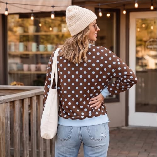 Gumipy Polka Dot Sweatshirt Women Color Block Crewneck Sweatshirt No Hood - image 4