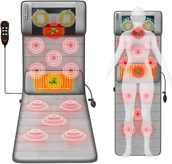 JumixElectric Handheld Massagers Full Body Massage Pad,Stretching Body Massager,Pressure and Vibration Massager,Full Body Massage Mat with Heat 20 Neck Shiatsu Kneading Massage Heads Massage Mat