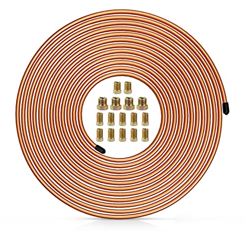 Roadgive 25 Ft 1/4 Copper Tubing Magnetic Brake Line Automotive Brake Line Replacement Tubing Coil 16 Fittings Included Inverted Flare Sae Thread 0.24 Inch Wall Thickness #TOP5