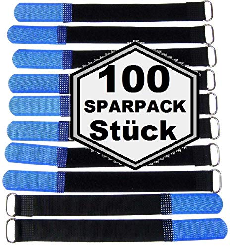 100x 16 cm x 16 mm wiederverschließbare Klett-Kabelbinder BLAU mit Metall-Öse - Kabel-Klettband 160 mm wiederverwendbar Cover