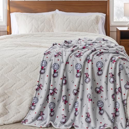 Image of Berkshire Peanuts VelvetLoft Cute Character Snoopy Plush Throw Blanket,Over the Moon for You Light Grey,Throw 55 in x 70 in (Official Peanuts Product)