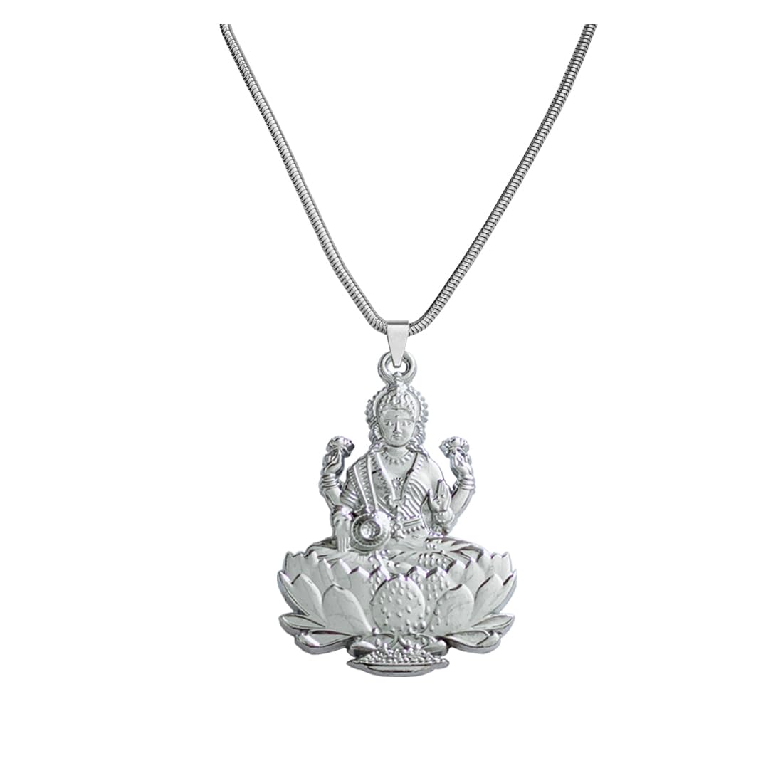 Goddess of Love Prosperity Mahalaxmi Durga Locket With 22 inch Snake Chain Silver Metal Pendant Necklace Chain For Men And Women-image-47
