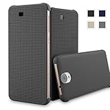 HTC E9+ Dot View Case Smart Displaying Flip Protective Cover AaBbDd Professional Cell Phone Holster (Grey E9+)