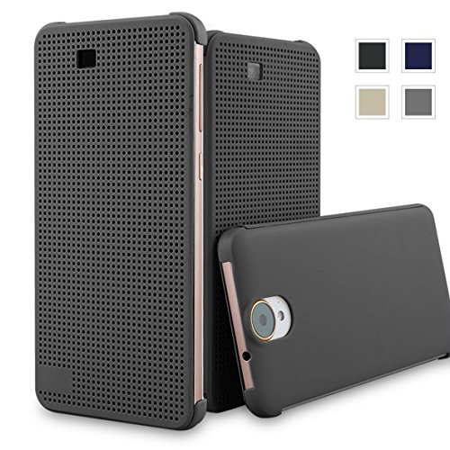 HTC One E9+ Dot View Case Smart Displaying Flip Protective Cover AaBbDd Professional Cell Phone Holster (Grey E9+)¡­