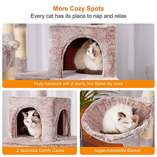 Heybly Cat Tree With Toy,70 Inches Cat Tower Condo For Indoor Cats, Cat House With Padded Plush Perch, Cozy Hammock And Sisal Scratching Posts, Muchroom Hct032Mu #TOP4