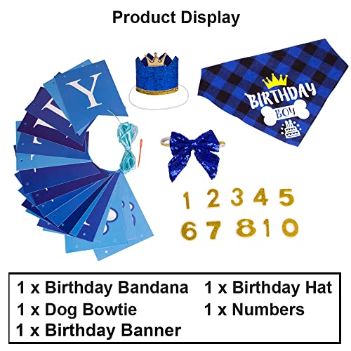 Adoggygo Dog Birthday Hat Bandana - Dog Birthday Party Supplies Birthday Dog Hat With Numbers Dog Scarf Bow And Happy Birthday Banner Set #TOP2
