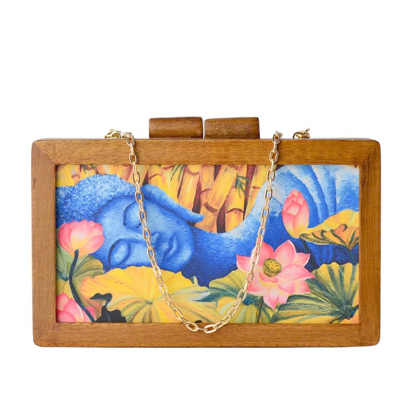 artklim Wooden Clutch bag for women with Detachable Chain Strap-picture-16