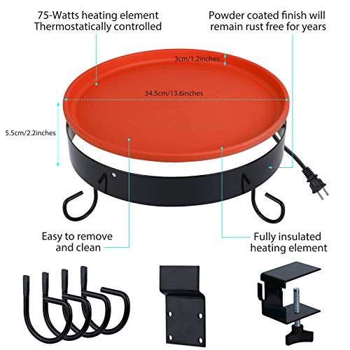 GESAIL Heated Birdbath for Outdoors, 14 Inches All Seasons Heated Bird Bath Heater with Metal Stand and 3 Easy Ways to Mount, 75-Watt, Orange - Thumbnail 4