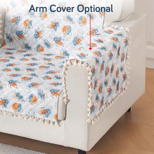 Image of HOKIPO Abstract Petals Quilted Sofa Cover for 1 Seater with Tassels for Seat & Back, 'Tassel Twigs' Series (IN-989-T10)