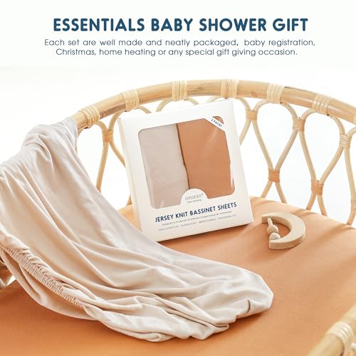 Image of GRSSDER 2-Pack Stretchy Jersey Knit Fitted Bassinet Sheets - Universal Snug Fit for Oval, Rectangle, Round & Hourglass Bassinet Mattresses, Soft Breathable Cradle Sheets