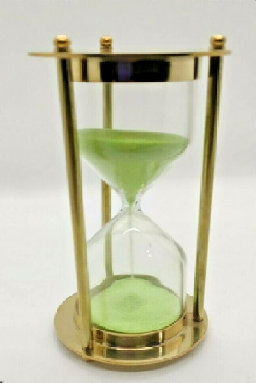 3 Min Solid Brass Maritime Nautical Sand Timer Decorative Unique Look Sand Watch with Brass Base & Green Sand Best for Home and Office Decor by Tarano Survey and Testing Equipment 6 inch