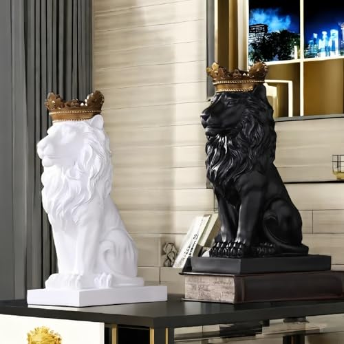 Majestic - Estatua del Rey León - Escultura creativa de resina, figura abstracta moderna de animales para decoración del hogar y la oficina, idea de regalo única (grande, blanco)