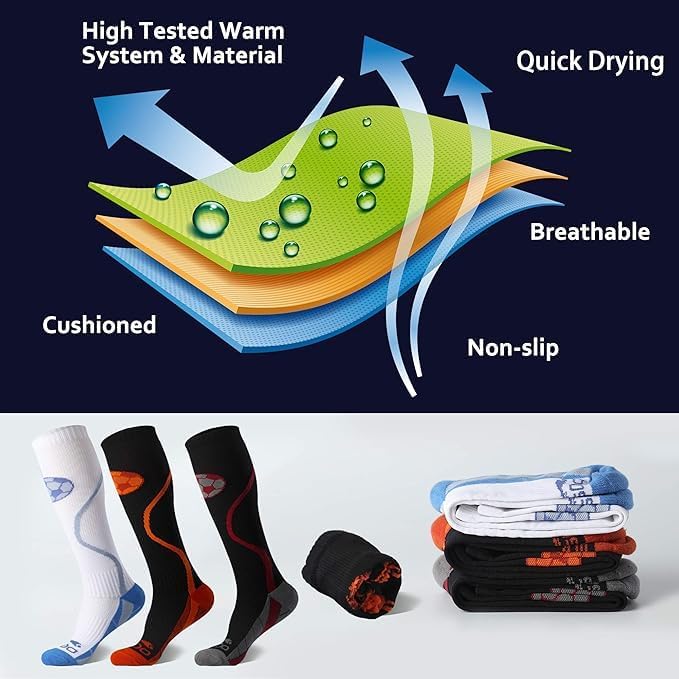 Dreamfox 3 Pack Kids Soccer Socks Soft Breathable Knee High Socks for Youth Kids Athletic Socks with Cushion - Image 4