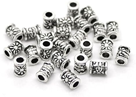 HOUSWEETY 120Pcs Silver Tone Carved Tube Spacer Beads 4x6mm -Jewellery Making Findings,DIY Crafts