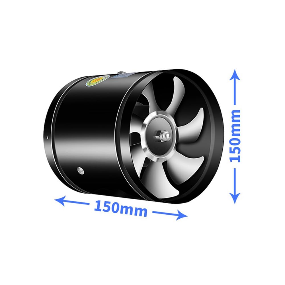 Ventola Aspiratore Da 150 Mm, Portata 600 M³/h, Silenziosa Per Cucina, Bagno E Serra, Colore Nero