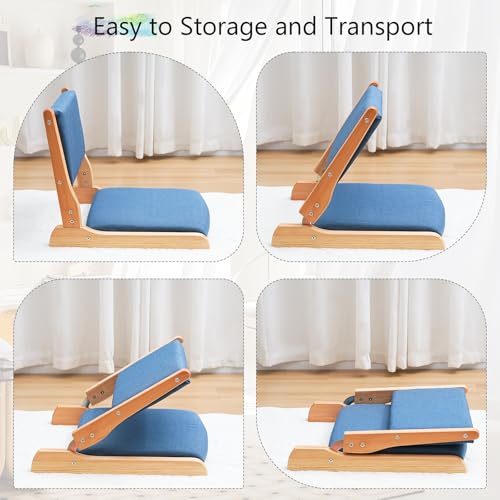 Image of Japanese Floor Chair with Back Support, Foldable Meditation Chair, Legless Tatami Chair with Cushion, Floor Seat for Living Room, Bedroom, Bay Window (2, Blue)