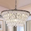 Wellmet Crystal Chandelier, 6-Light 5 Tiers Farmhouse Bronze Ceiling Lighting Fixture, Modern Foyer Dining Room Chandeliers for Bedroom, Hallway, Bar, Kitchen, W20-inch