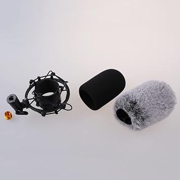 AT2020 Shock Mount - Microphone Mounts Reduces Vibration Noise and Shockmount Improve Recording Quality for Audio Technica AT2020 AT2020USB+ AT2035 with fuzzy pop filter and sponge for ATR2500