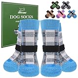 EXPAWLORER Dog Socks to Prevent Licking Paws, 5 Pcs Double Sided Anti Slip Dog Socks with Grippers, Dog Shoes Grips for Hardwood Floors, Dog Booties for Small Medium Large Senior Dogs, Blue XL