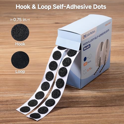 Cable Matters 200 Paar, selbstklebende Klettpunkte in Schwarz, 1,9 cm