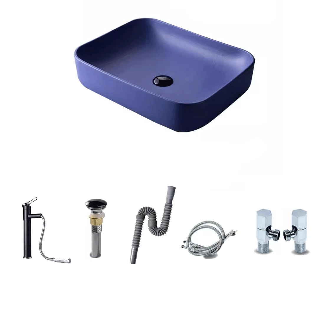 ASerZenith Bathroom Sink Vessel Ceramic Home Balcony Washbasin Bathroom Above Counter Basin Square Washbasin Single Basin Washbasin Vessel Sink,One Color-B
