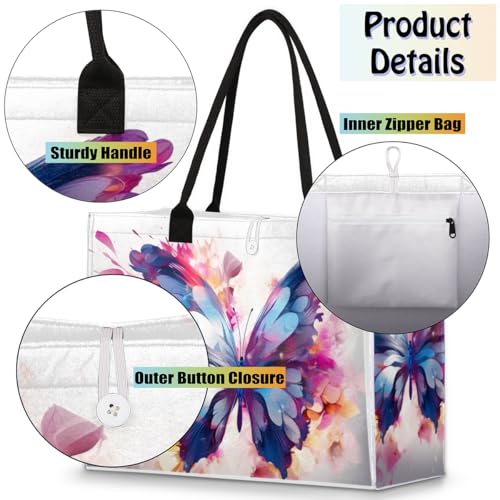 Art Butterfly Colored Tote Bag for Women Large Beach Bag Reusable Tote Bags for Work Travel Beach Shopping4