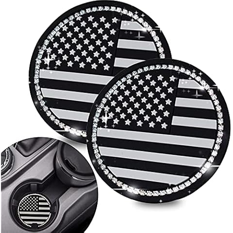 WOSITE 2Pack American Flag Universal Vehicle Cup Holder Insert Coaster - 2.75 inch Bling Crystal Rhinestone Silicone Anti Car Coaster for Men Women Car Interior Decoration Accessories Cover