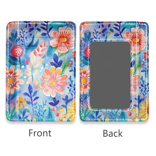 Boho Style Colorful Bloom leather women's slim wallet With Cash Slot RFID Blocking wallet for cards for Men and Women2