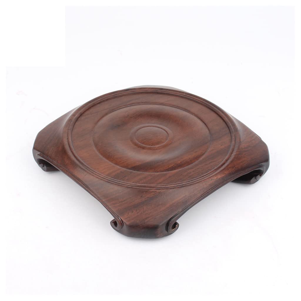 ADERFETBI Plant Pot Saucer Bonsai Base Sandalwood Round Teapot Vase Indoor Tea Set Ornament Crafts Wood Carving Plant Holder(12cm)
