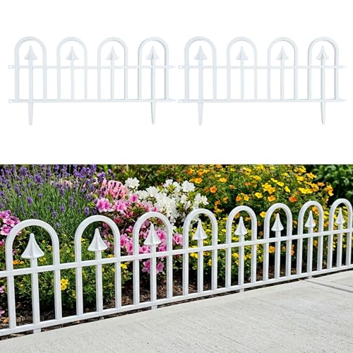LaLaGreen - Valla de jardín (24 pulgadas, paquete de 10) paneles de borde de plástico blanco para césped, barrera de paisaje, patio, camino, árboles, borde de decoración al aire libre con elegante