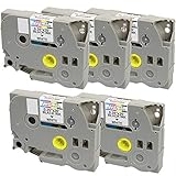 PRESTIGE CARTRIDGE 5x Nastro per Etichette compatibile TZe221 TZ221 Nero su Bianco 9mm 8m Brother P-Touch PT-1000 1005 1010 3600 D210 D210VP D600VP E300VP E550WVP H101C H101GB H500 P700 P750W etc.