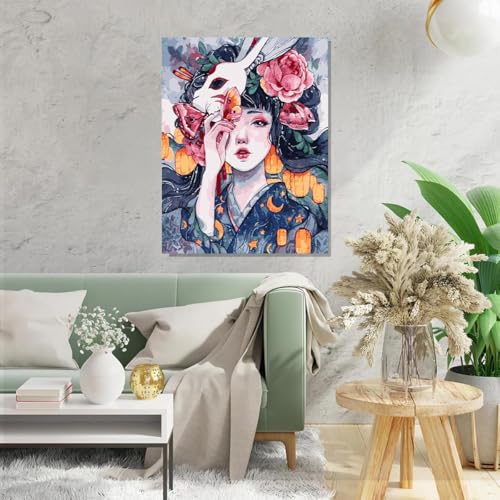 Image of HASTHIP Diy Paint By Number Kit Wall Decor Paint Japanese Courtesan Diy Oil Paint Kit With Acrylic Paints & Paint Brush No Framed Canvas Oil 15.7X20 Inches,Multicolor