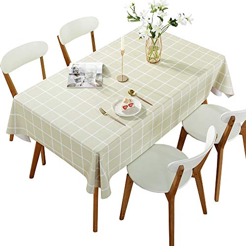 DARUITE Mantel Antimanchas, Cuadros PaleGoldenrod Mantel PVC Plastico Mesa Rectangular Impermeable 137 x 185 cm de Comedor, Exterior, Cocina, Picnic