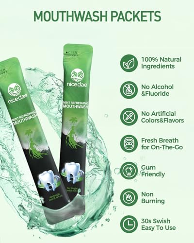Travel Size Mouthwash Portable Packets Alcohol-Free & Fluoride-Free Fresh Mint Mouth Wash 30 Individual Wrapped Cruise Essentials2