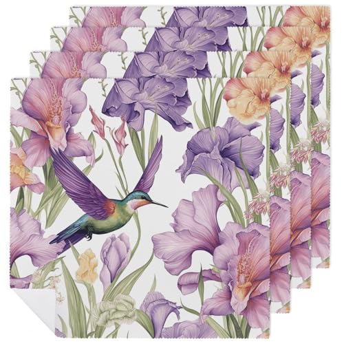 Set de 4 servilletas de tela con flores y colibríes 18.7x18.7 pulgadas miniatura 1