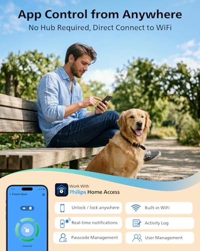 Image of Philips Smart Lock, Smart Door Lock Built-in WiFi, App Remote Control, Keyless Entry Door Lock for Front Door, Deadbolt Lock Auto Lock, Support Alexa & Google, IP54 Waterproof, Black