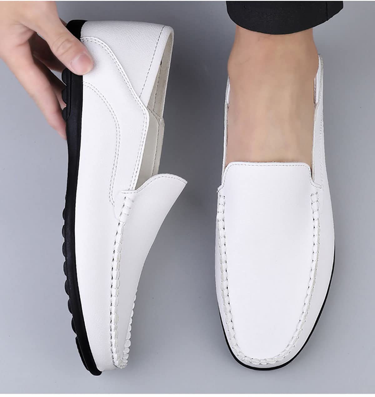 DSKK Mokassins Herren Leder weiß schwarz Slip On Fahren Schuhe Leicht Weich Loafer Handgefertigt Flache Schuhe Herren Schuhe