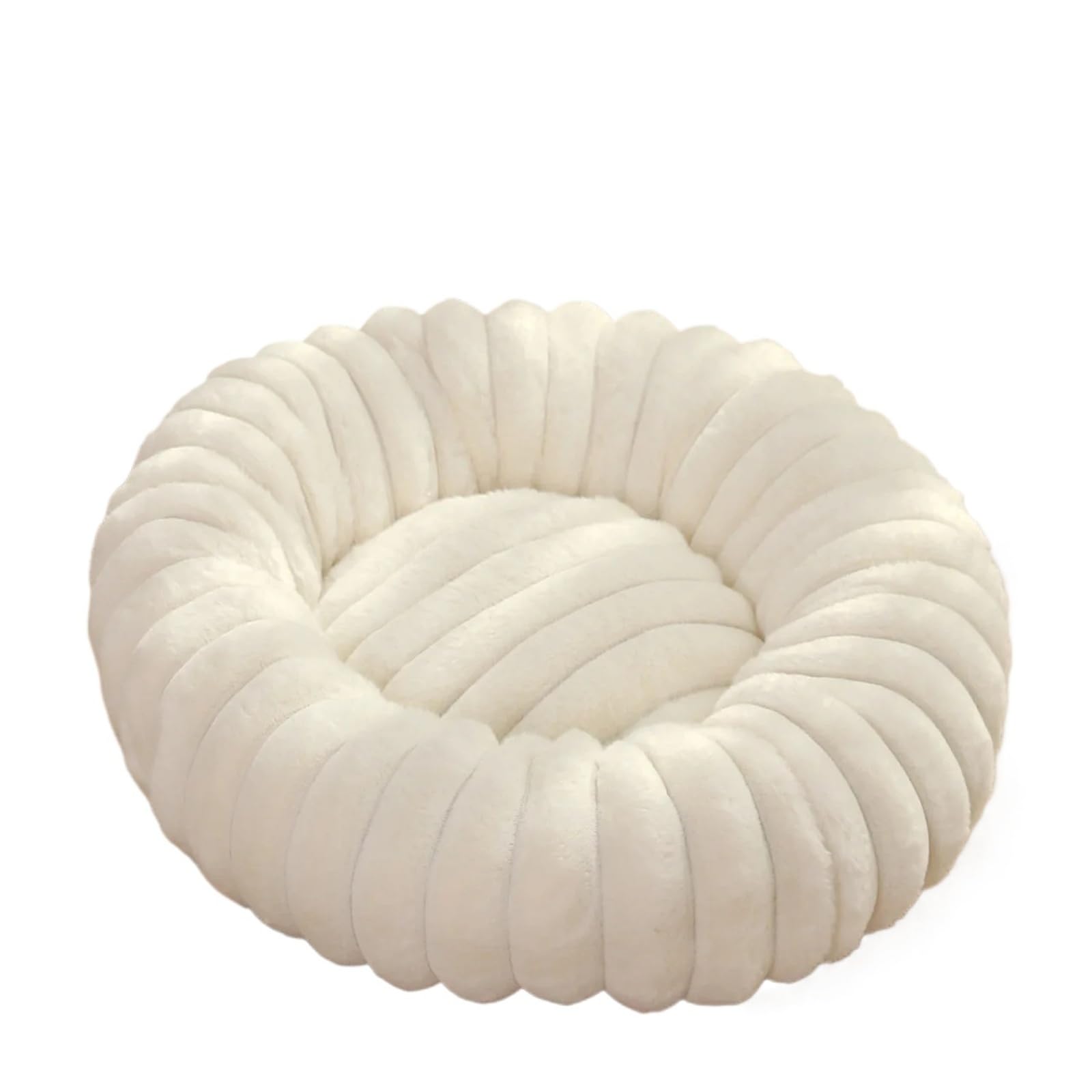 Couchage rond peluche longue pour animaux lit blanc luxueux