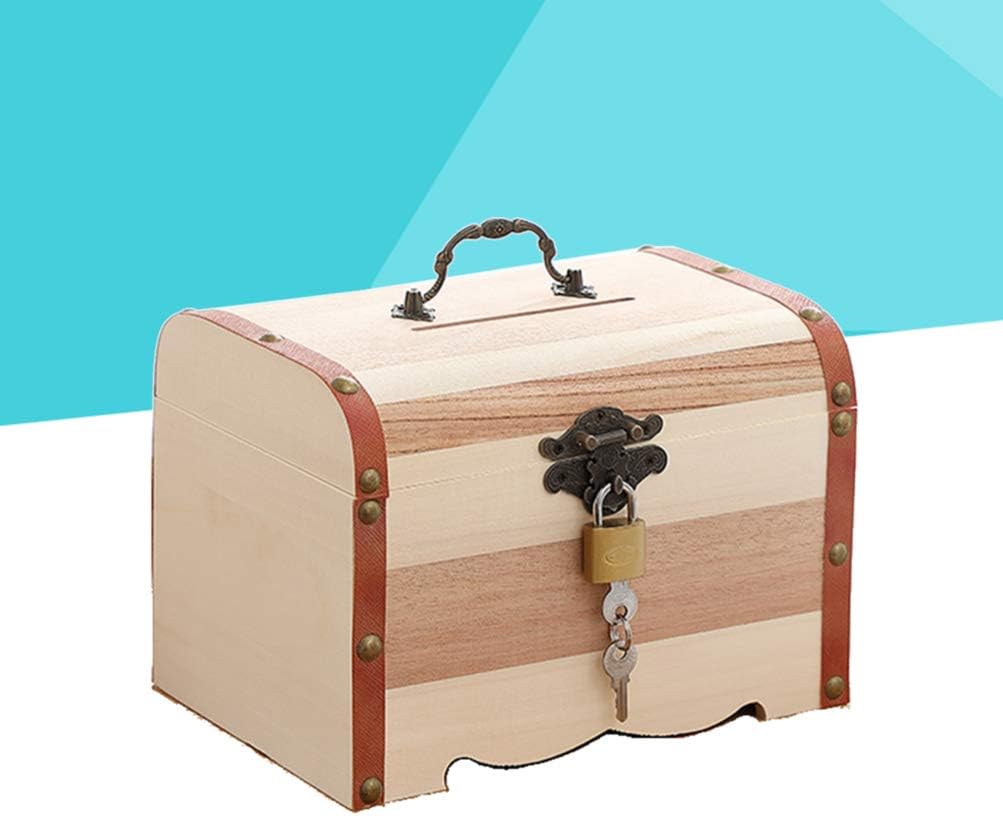 NUOBESTY Kids Jewelry Organizer Mini Wooden Treasure Box Jewelry Storage Box Piggy Bank Keepsake Boxes Storage Trunk Decorative Medieval Chest Organizer for Kids - Size S (Pattern of Lock is Random) : Toys & Games