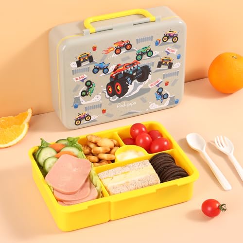 Image of rockpapa 5.5 Cups Bento Lunch Box for Kids, 5-Compartment, Trucks