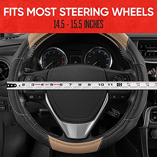 Image of Motor Trend GripDrive Carbon Fiber Steering Wheel Cover, Non-Slip Sporty Racing Faux Leather Ergonomic Comfortable Handle, Steering Wheel Cover for Cars Trucks Vans SUV - Fits Standard 15 Inch - Beige