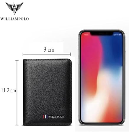 William Polo Made in Italy Genuine Leather Short Men's Wallet Card Holder Premium Classic Small Size Black Men's Wallet