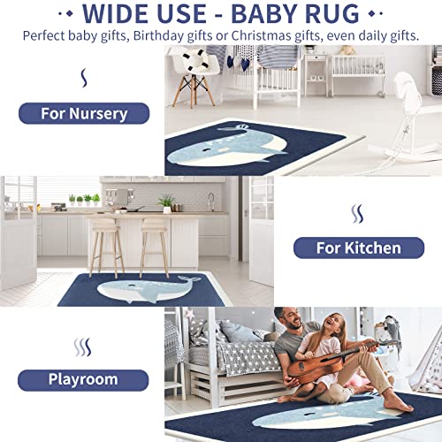 Kids Rug Play Mat Ultra Soft Rugs For Kids Room, 3'X5' Non Slip Cute Animals Children Nursery Rug Baby Rug Area Rug Kids Carpet For Bedroom Decor Playroom Living Room (Blue Whale, 35"X59") #TOP5