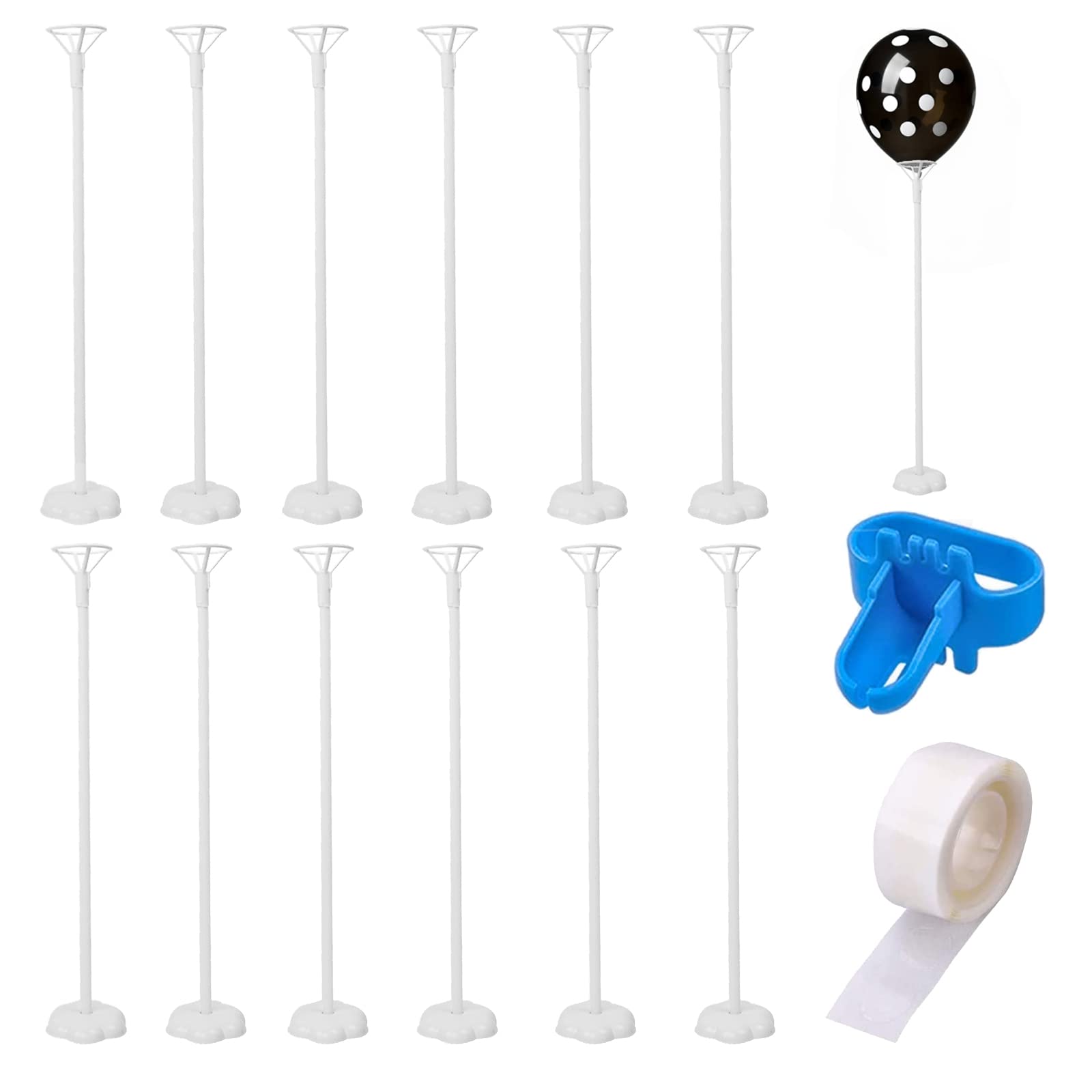 Reusable Balloon Holder Fastener, Table Balloons Stand Kit, Table Balloon Stick Holder with Cup and Base, Sturdy Dining Table Balloon Display Stand for Wedding Birthday (12PCS White)