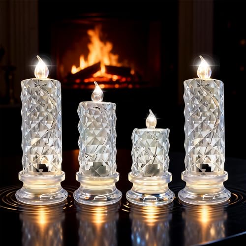 Bougies de Noël LED en cristal réalistes et vacillantes à trois hauteurs