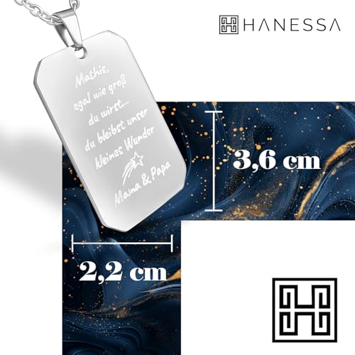 Hanessa Personalisierte Dog Tag Kette mit Gravur in silber - Hundemarke mit Gravur Edelstahl 50 cm - Personalisierte Kette mit Namen Herren - Erkennungsmarke Männer Halskette Dog Tag